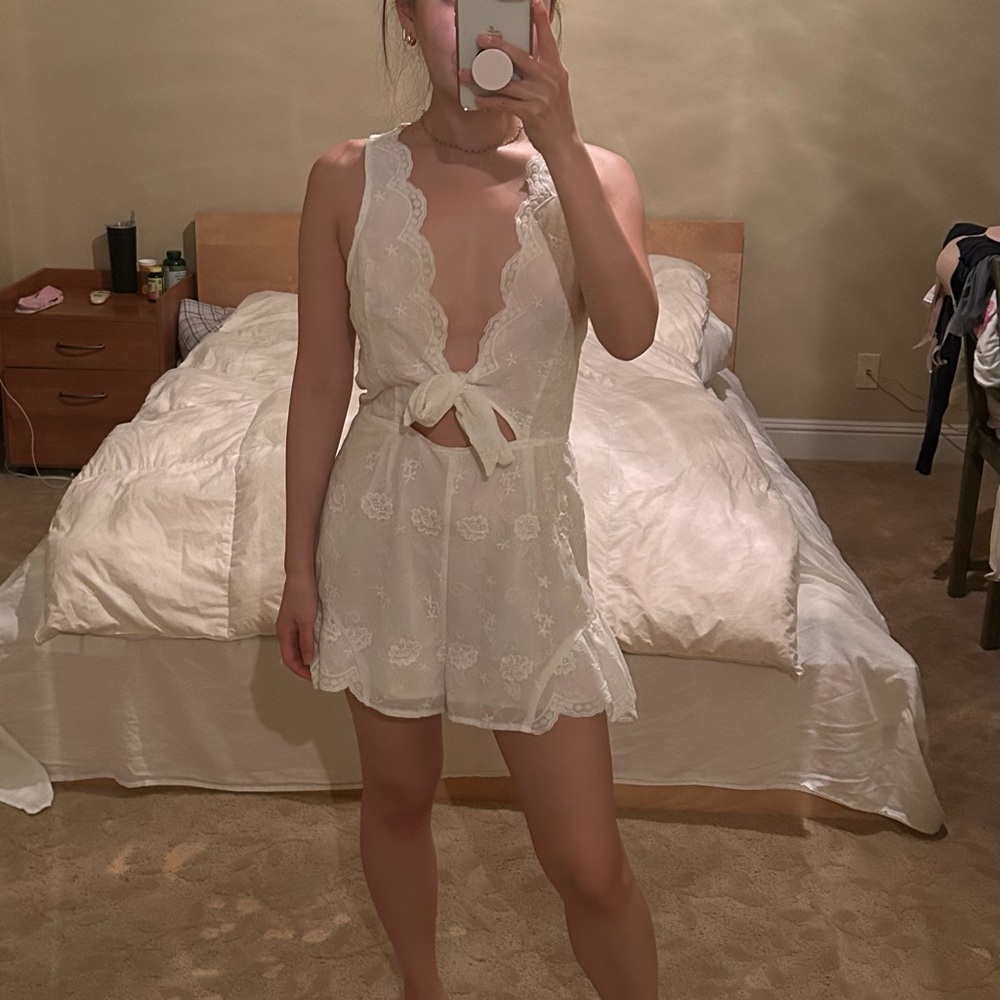 Lace Tie-Front Romper Play Dress